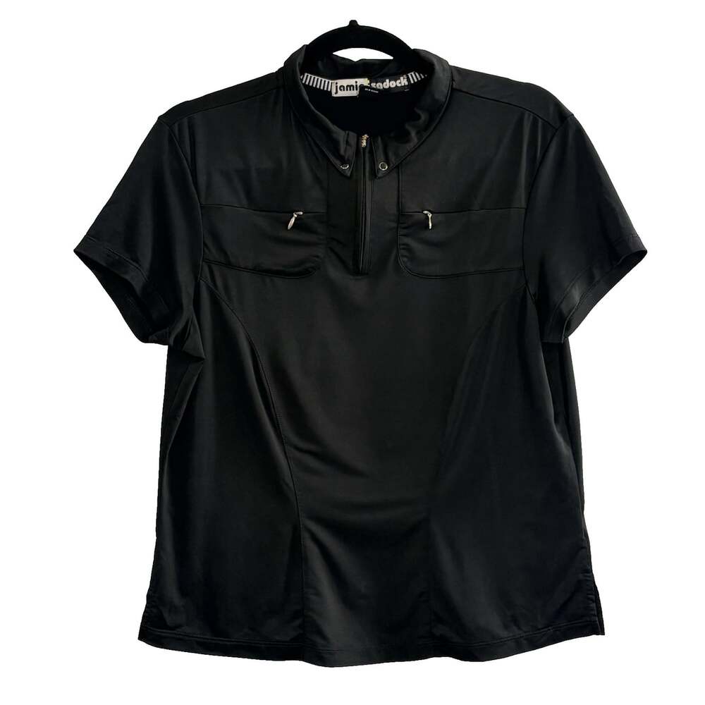 JAMIE SADDOCK Women Golf Short Sleve Pullover Top Sz M Black Sports Casual 3-33